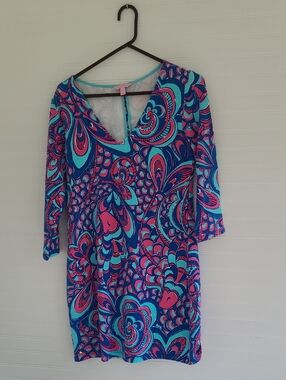 Lilly Pulitzer Blue Pink Teal Paisley Midi Dress